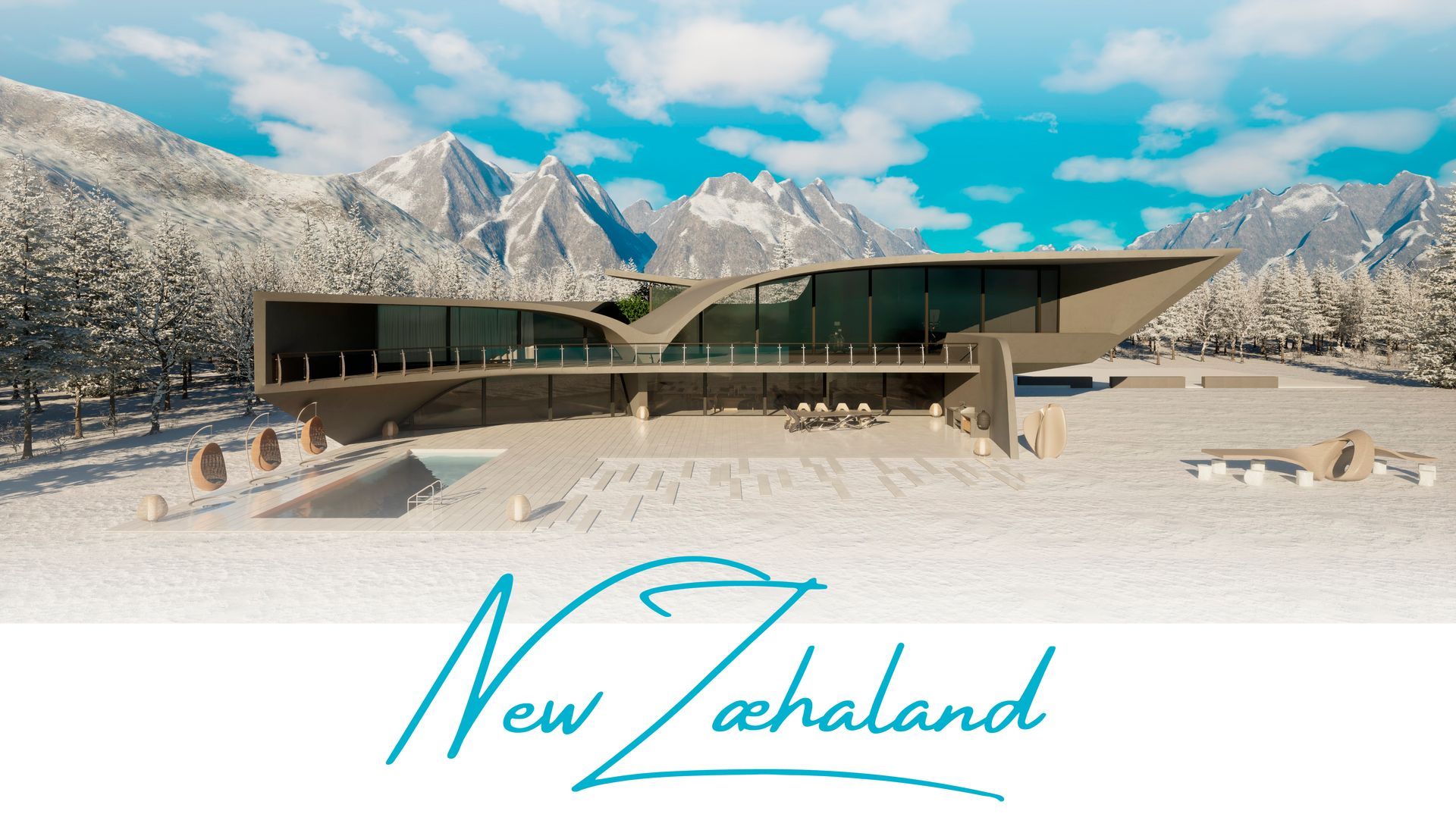 Un anuncio de Nueva Zelanda muestra una casa en la nieve.