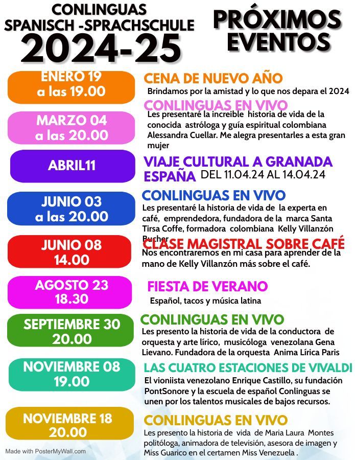 Conlinguas Spanisch Sprachschule Thalwil 2024 Event Kalender: Unsere Veranstaltungen im Jahr 2024