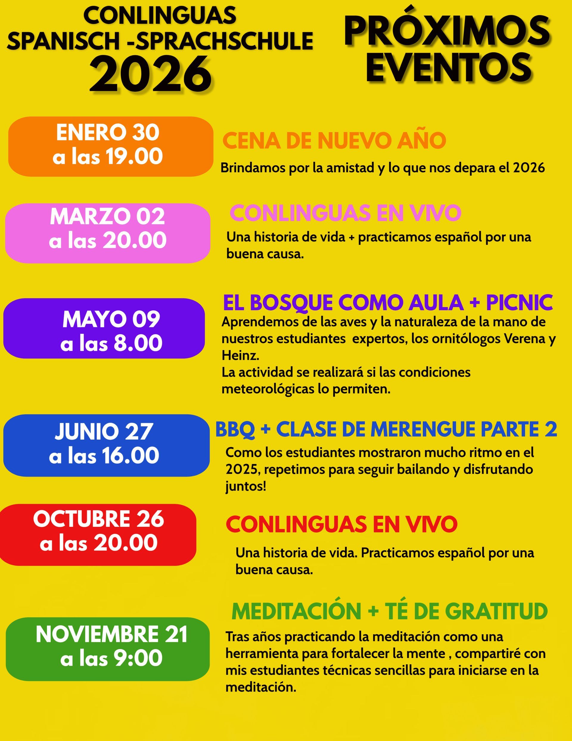 Conlinguas Spanisch Sprachschule Thalwil 2025 Event Kalender: Unsere Veranstaltungen im Jahr 2025