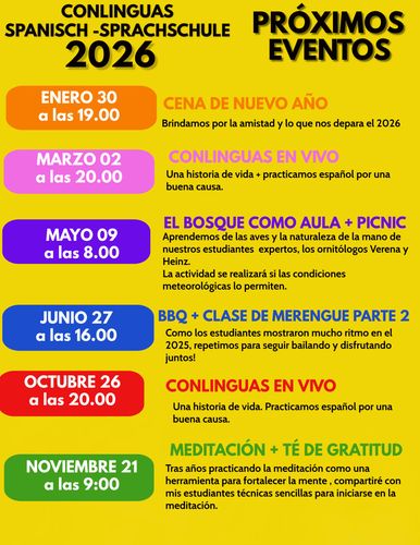 Conlinguas Spanisch Sprachschule Thalwil 2025 Event Kalender: Unsere Veranstaltungen im Jahr 2025