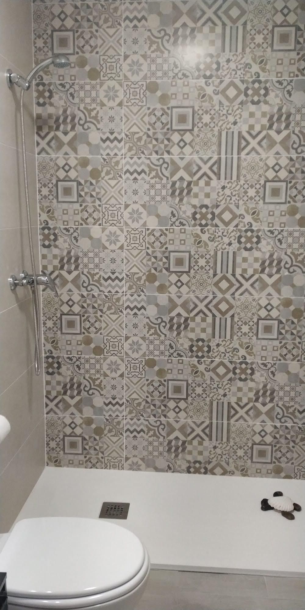 Hay un inodoro y una ducha en el baño.