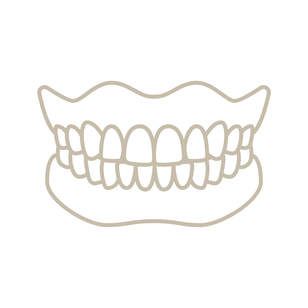 Un dibujo lineal de un conjunto de dientes sobre un fondo blanco.