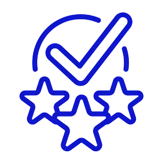 Un icono azul de una marca de verificación y tres estrellas.