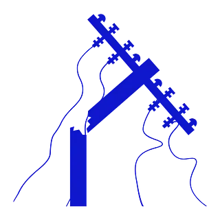 Una silueta azul de un poste eléctrico con cables que salen de él.