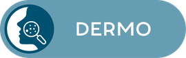 Vai al sito farmacie specializzate sezione Dermo Un pulsante blu con la sagoma bianca di un volto esaminato da una lente d'ingrandimento, con accanto la parola Dermo