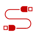 ein rotes Symbol eines Kabels mit zwei daran angeschlossenen Steckern.