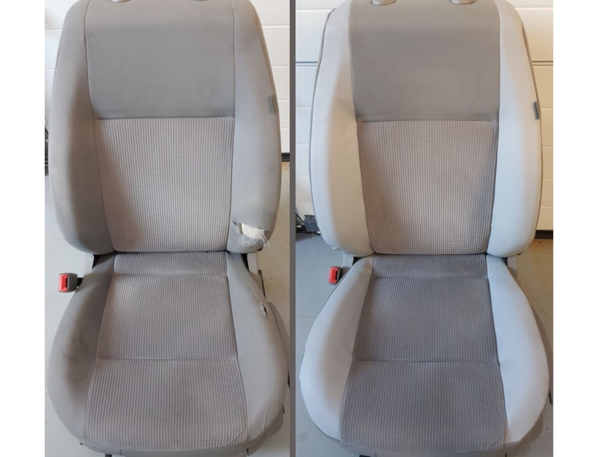 Autositz vor und nach der Reparatur