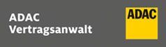 A logo for adac vertragsanwalt on a gray background