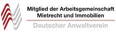 A logo for a company called mitglied der arbeitsgemeinschaft mietrecht und immobilien