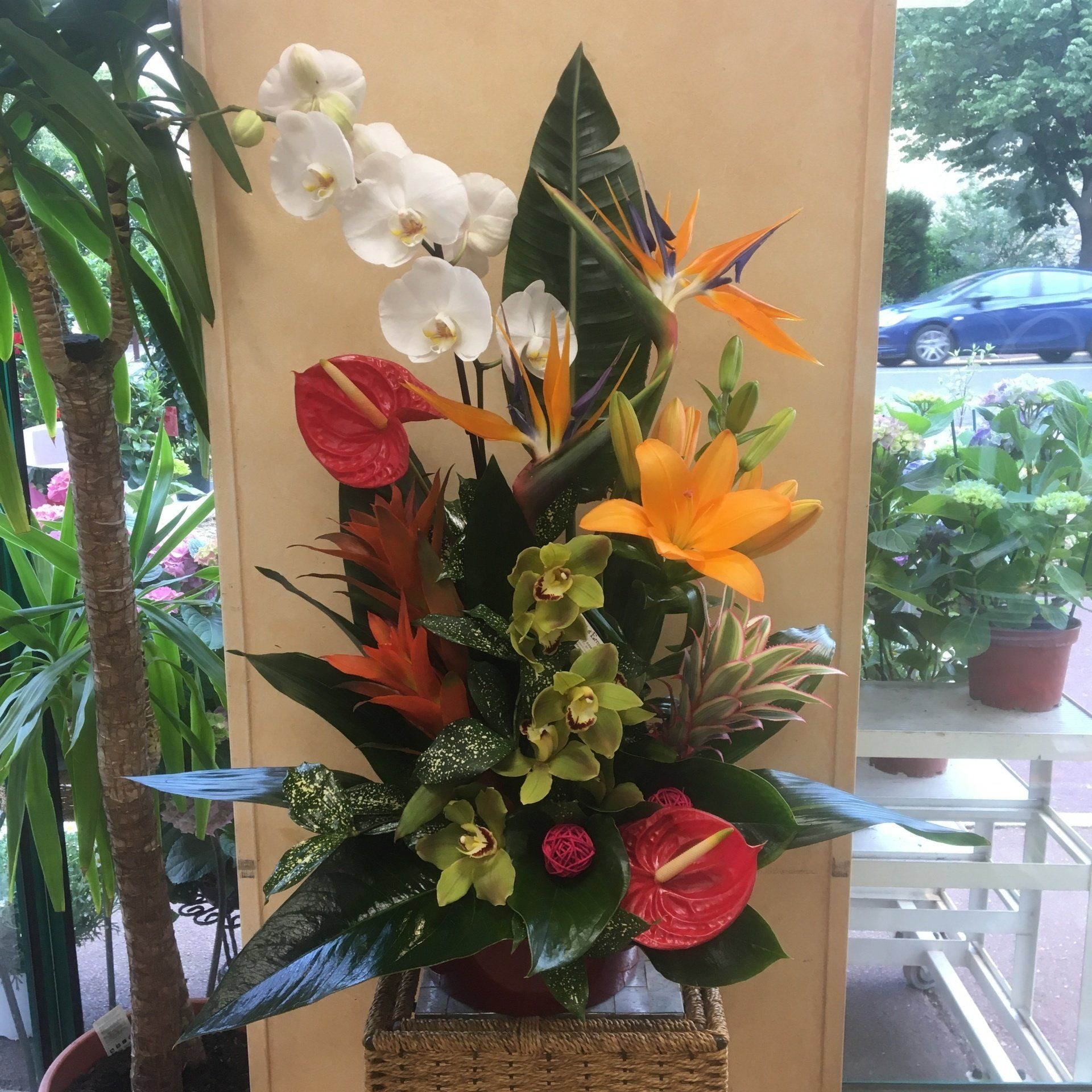 Composition en hauteur avec orchidée