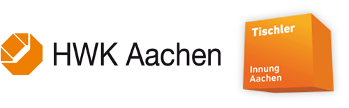 A logo for hwk aachen and tischler innung aachen