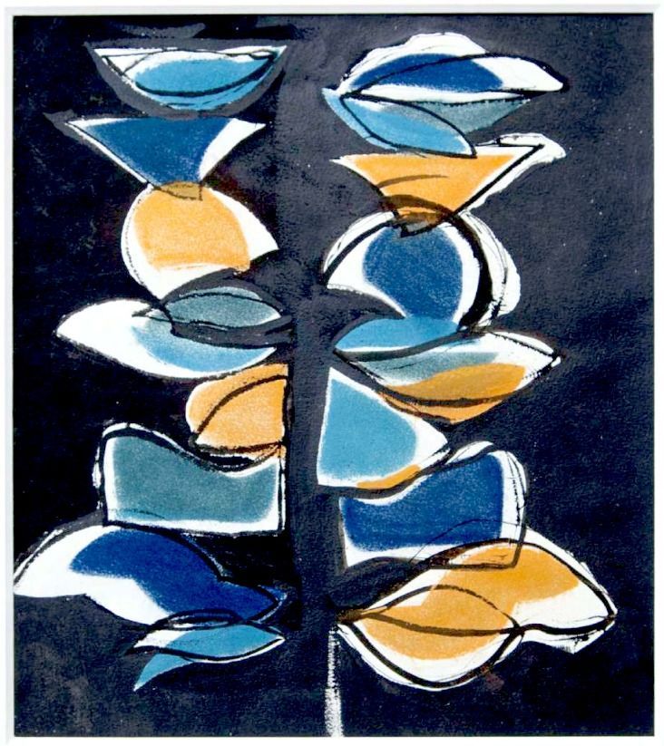 Tableau mauve, bleu et orange