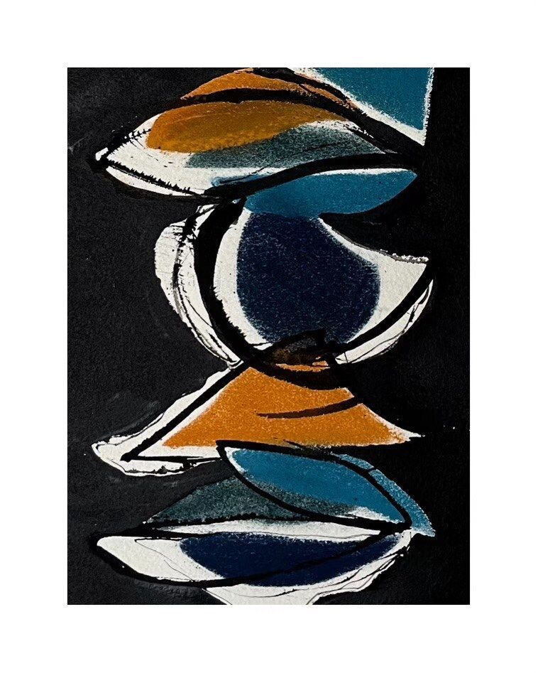 Tableau avec des formes bleue et orange