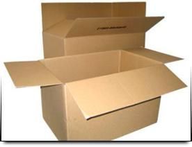 Una caja de cartón con la tapa abierta sobre un fondo blanco.