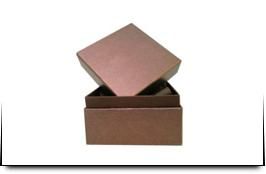 Una caja marrón con la tapa abierta sobre un fondo blanco.