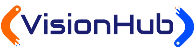 Un logo blu e arancione per visionhub