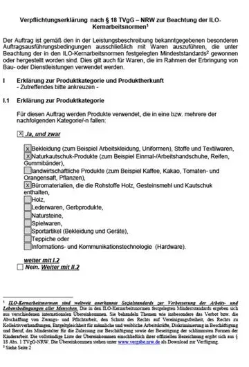 Verpflichtungserklärung zur Einhaltung der ILO-Kernarbeitsnormen
