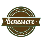 Logotipo marr&oacute;n y blanco con la palabra "Benessere" en una pancarta.