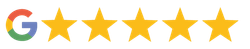 Un logotipo de Google con cinco estrellas.