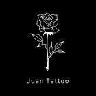 Un dibujo lineal blanco de una rosa sobre un fondo negro, con el texto 