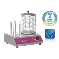 Machine à hot dog avec une bande rose et un logo garantie 2 ans
