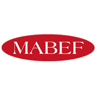 MABEF-logo valkoisella tekstillä punaisen soikean sisällä.