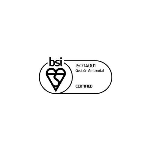 Logotipo de certificación de gestión ambiental BSI ISO 14001. Blanco y negro.
