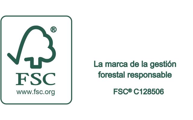 Tres logotipos del FSC (Consejo de Administración Forestal) en verde. Estos logotipos promueven la silvicultura sostenible.