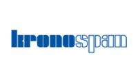 Logotipo de Kronospan, texto azul sobre blanco.