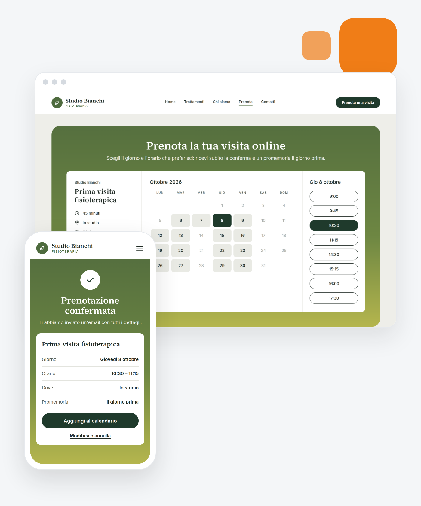 Calendario di prenotazione integrato nel sito