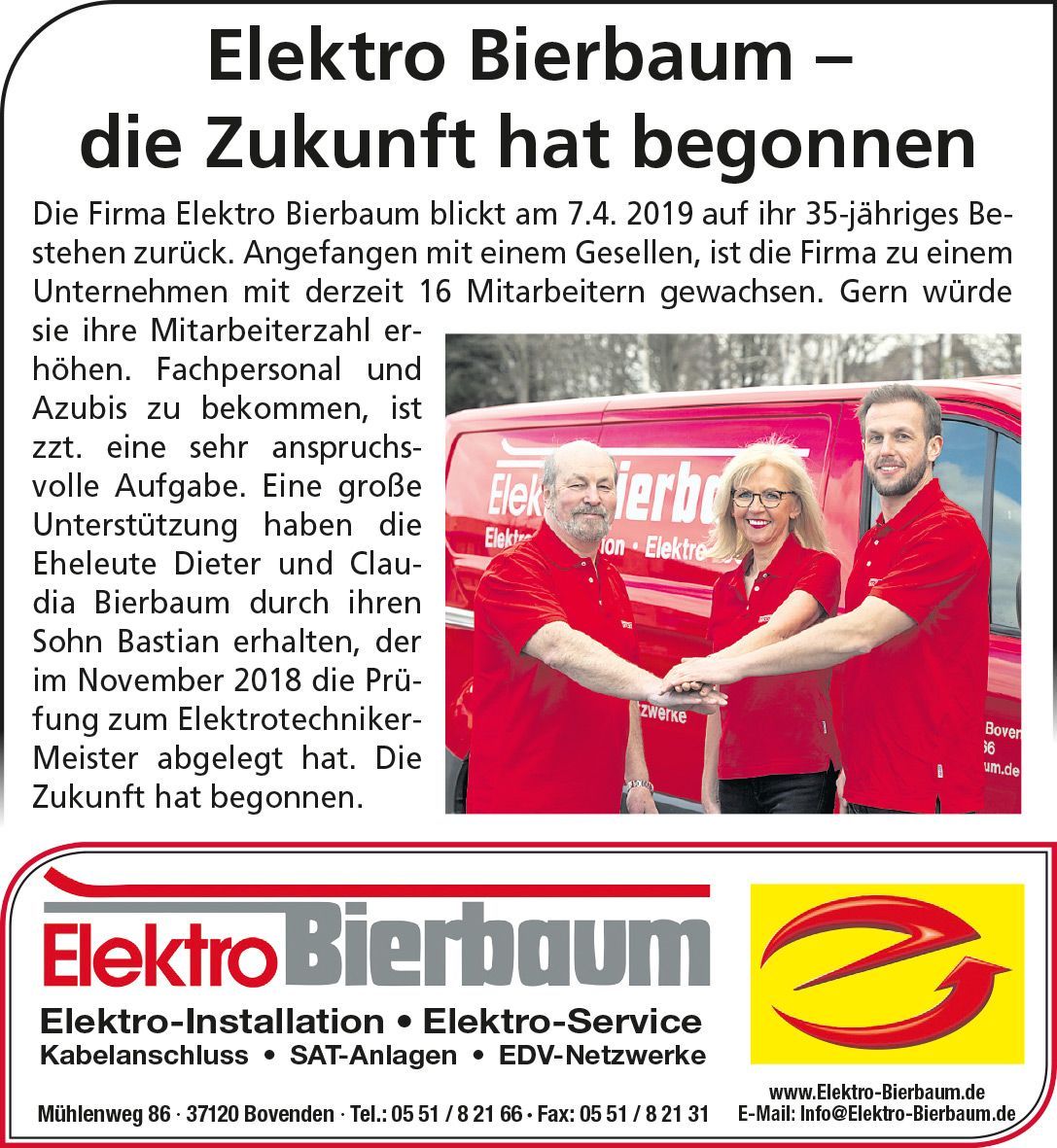 Ein Zeitungsartikel über eine Firma namens Elektro Bierbaum