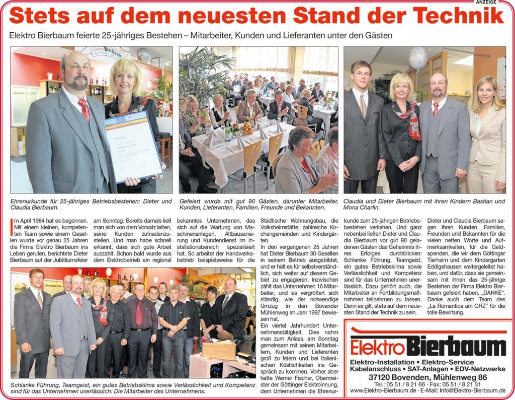 A newspaper article titled stets auf dem neuesten stand der technik
