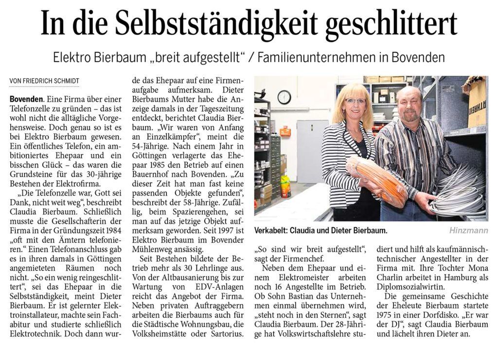 A newspaper article titled in die selbstständigkeit geschlittert