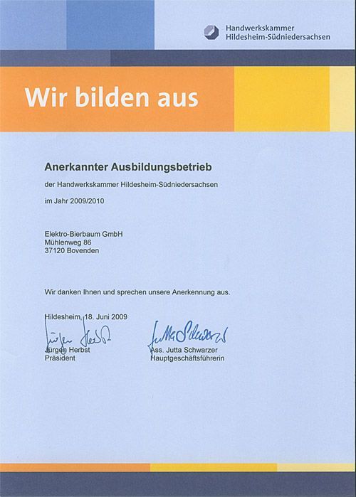 Eine Urkunde mit dem Vermerk „Wir bilden aus“