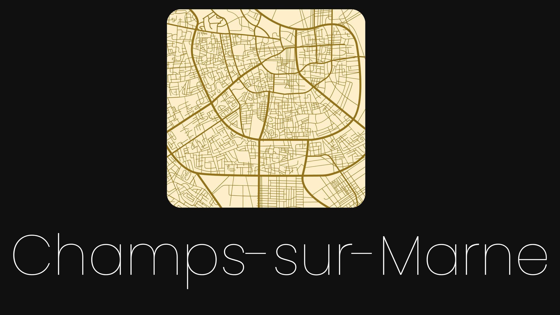 Logo de Champs-sur-Marne avec une icône de carte beige sur fond noir