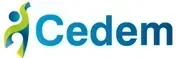 Un logotipo azul y verde para cedem con una persona en el medio.