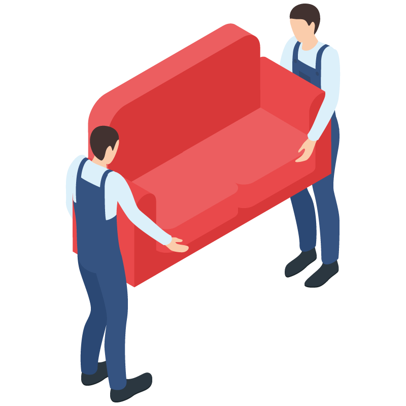 Deux déménageurs qui portent un canapé rouge illustration