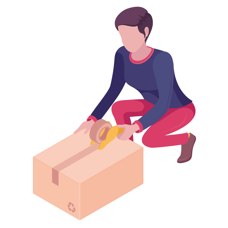 Femme qui ferme un carton à l'aide de ruban adhésif