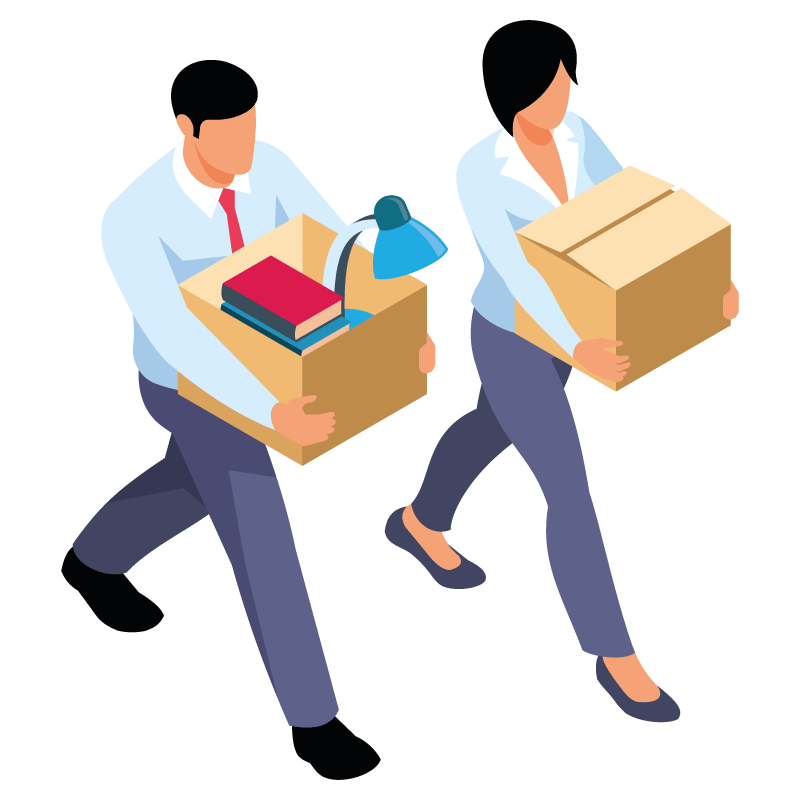 Un homme et une femme portent des cartons et des affaires d'un bureau illustration