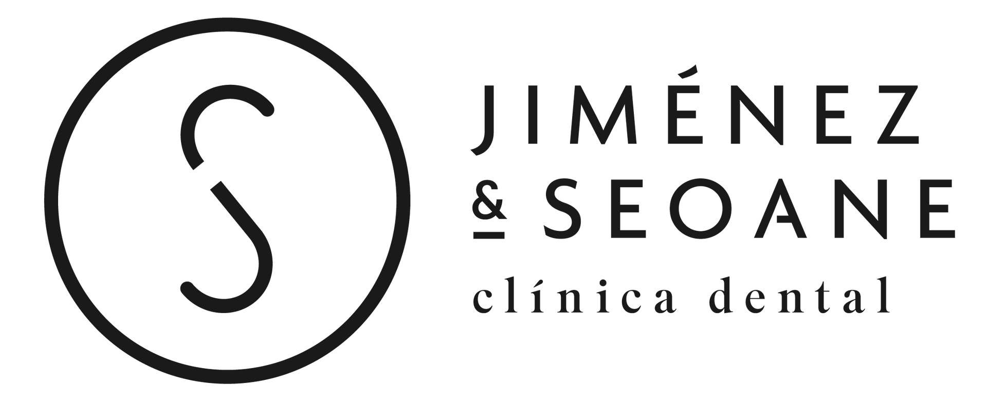 Un logotipo en blanco y negro para la clínica dental Jiménez & Seoane.