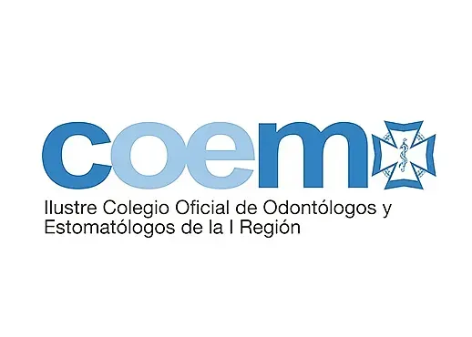 Un logotipo azul y blanco para una empresa llamada coem