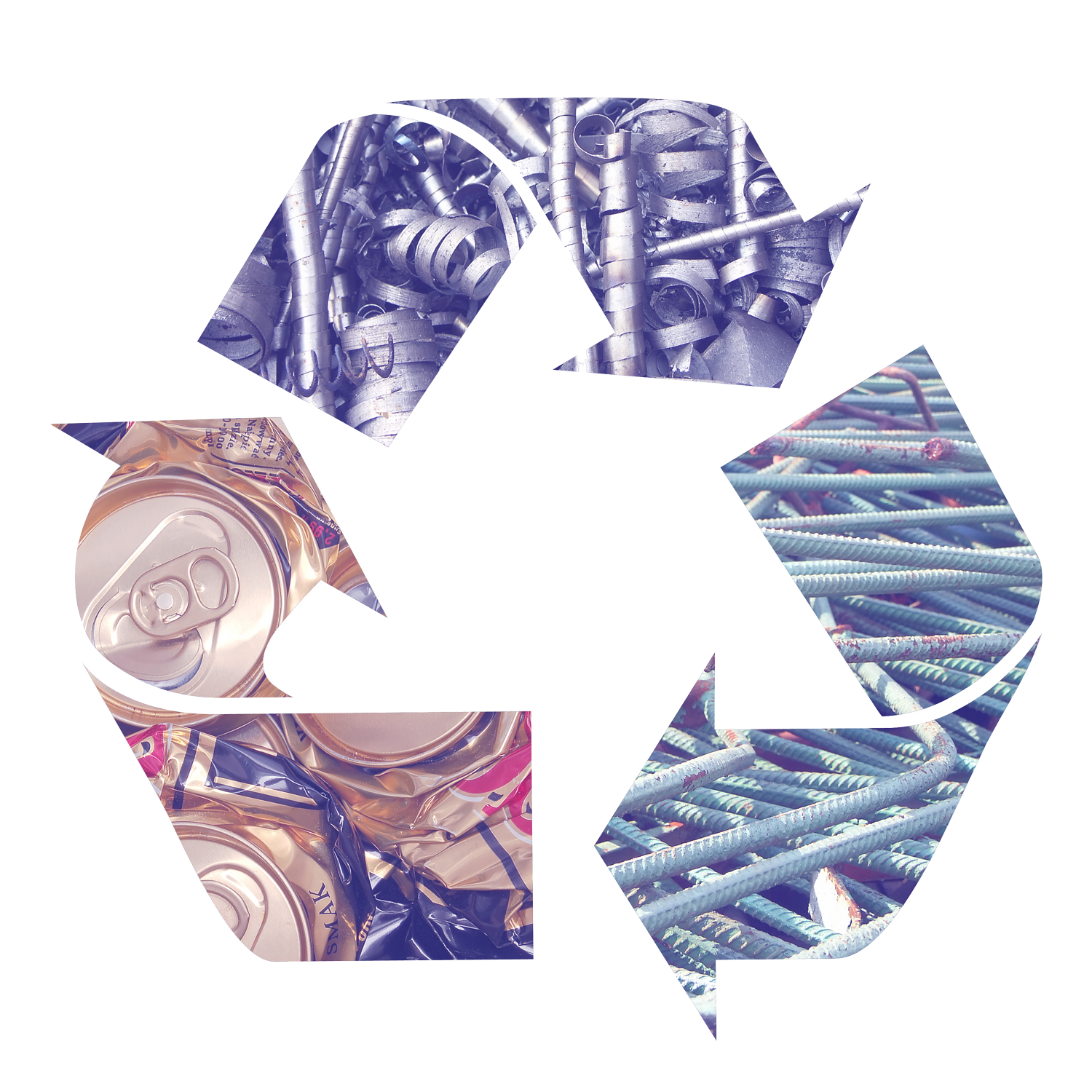 Logo Recyclage avec des matériaux métallique incrustés