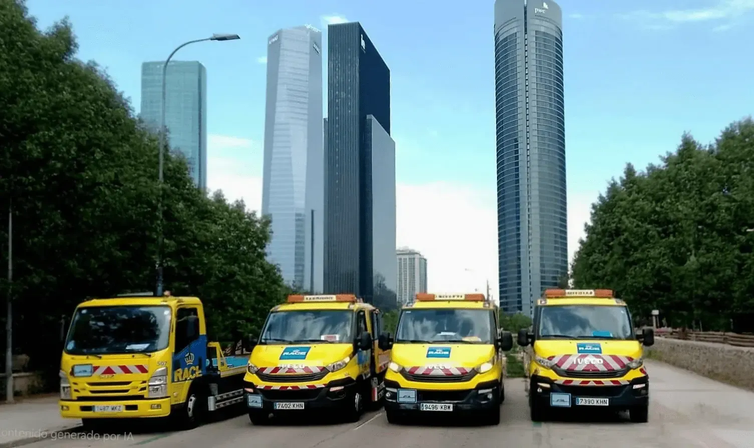 Coche antiguo negro sobre una grúa delante de unos grandes almacenes con fachada verde.