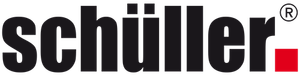 Schüller-Logo in Schwarz mit rotem Quadratakzent auf weißem Hintergrund