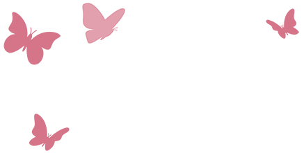 Trois papillons roses sur fond blanc, dont un en bas à gauche et deux en haut.