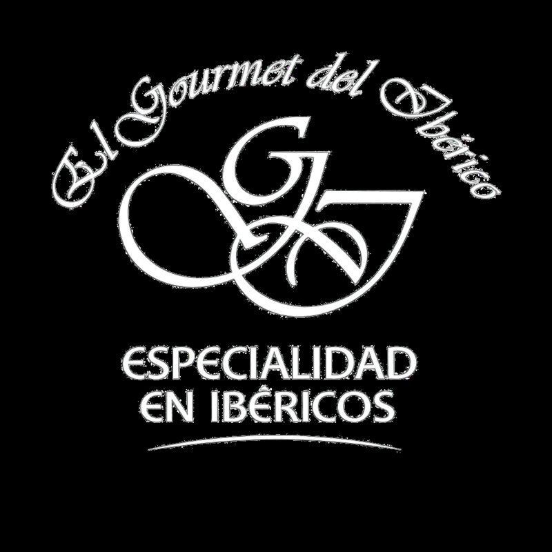 Logotipo: Texto blanco “El Gourmet del Ibérico” con “G” y “J” entrelazadas y “Especialidad en Ibéricos” sobre fondo negro.
