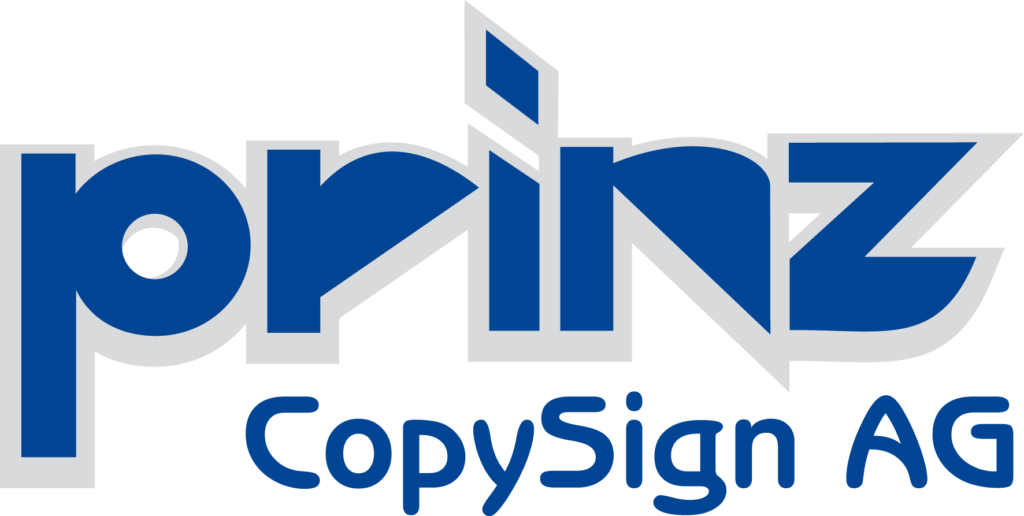 Das Logo der Prinz Copysign AG ist blau und weiss.