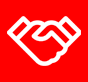 Ein weißes Handshake-Symbol auf rotem Hintergrund.