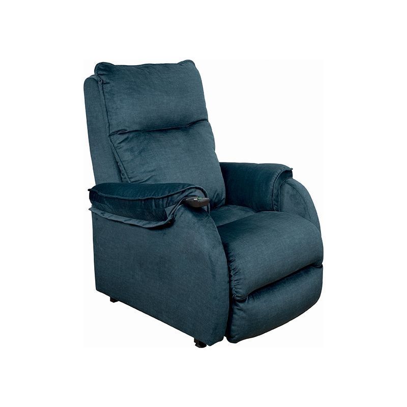 Fauteuil releveur de couleur cyan avec télécommande intégrée