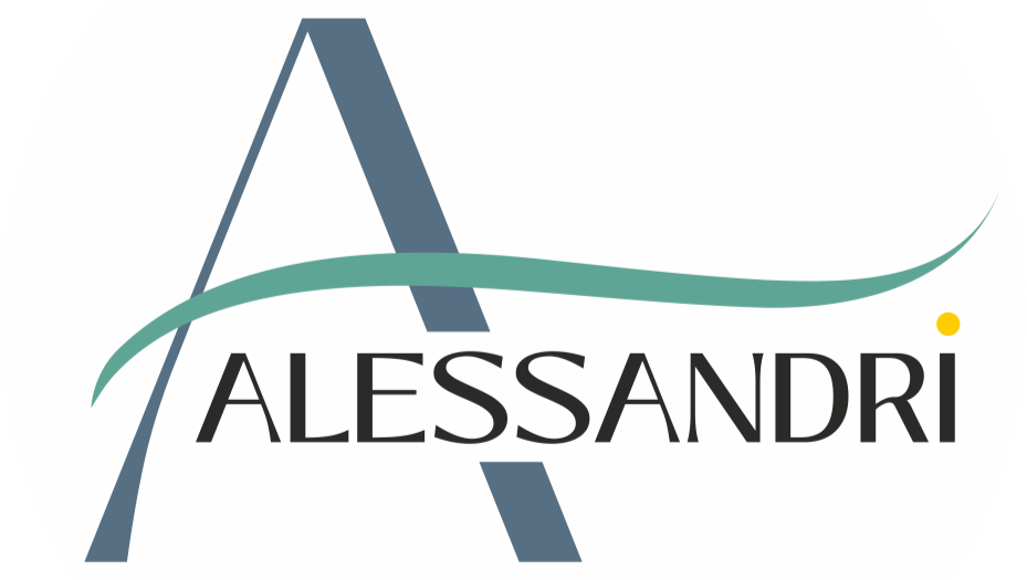 Logotipo de Alessandri con una A estilizada en azul y verde sobre un fondo blanco.